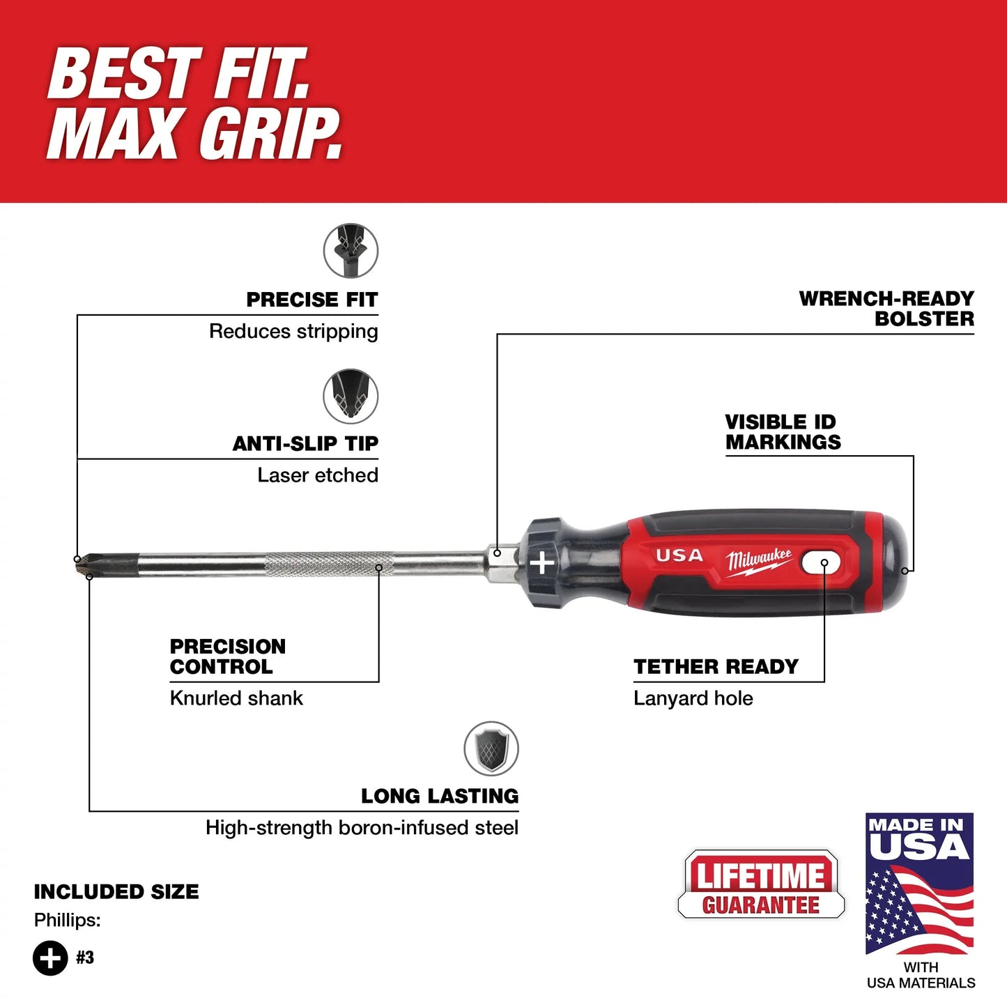 Milwaukee MT203, #3 Phillips 6" Cushion Grip Screwdriver (USA)
