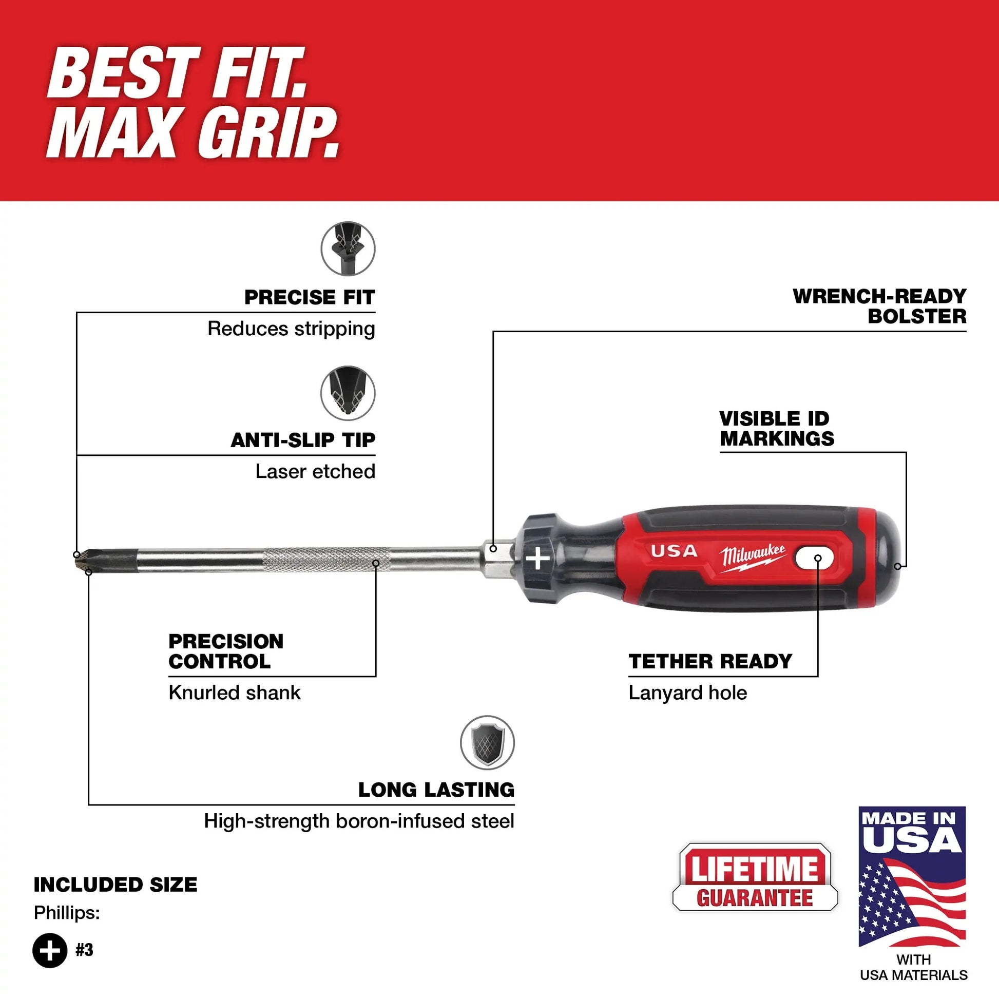 Milwaukee MT203, #3 Phillips 6" Cushion Grip Screwdriver (USA)