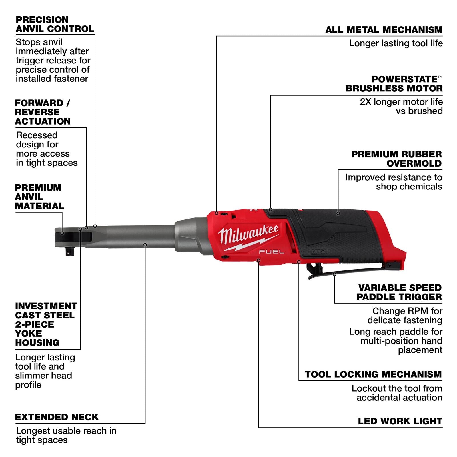 Milwaukee 2568-20, M12 FUEL 1/4" Extended Reach High Speed Ratchet BT