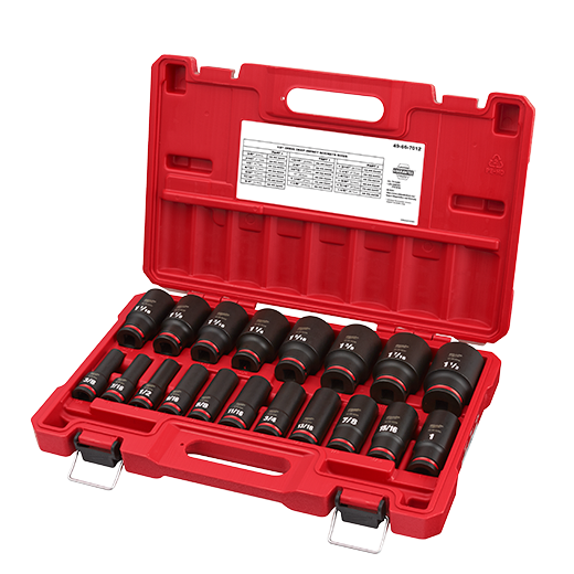 Milwaukee 49-66-7012, 1/2" Drive SHOCKWAVE Impact Duty SAE Deep 6 Point Socket Set - 19 Piece