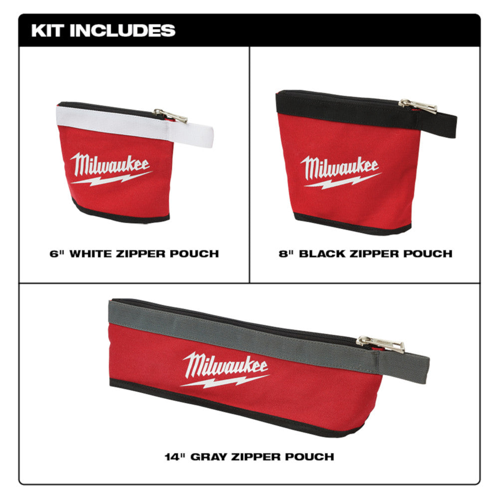 Milwaukee 48-22-8183, 3 pc Multi-Size Zipper Pouches