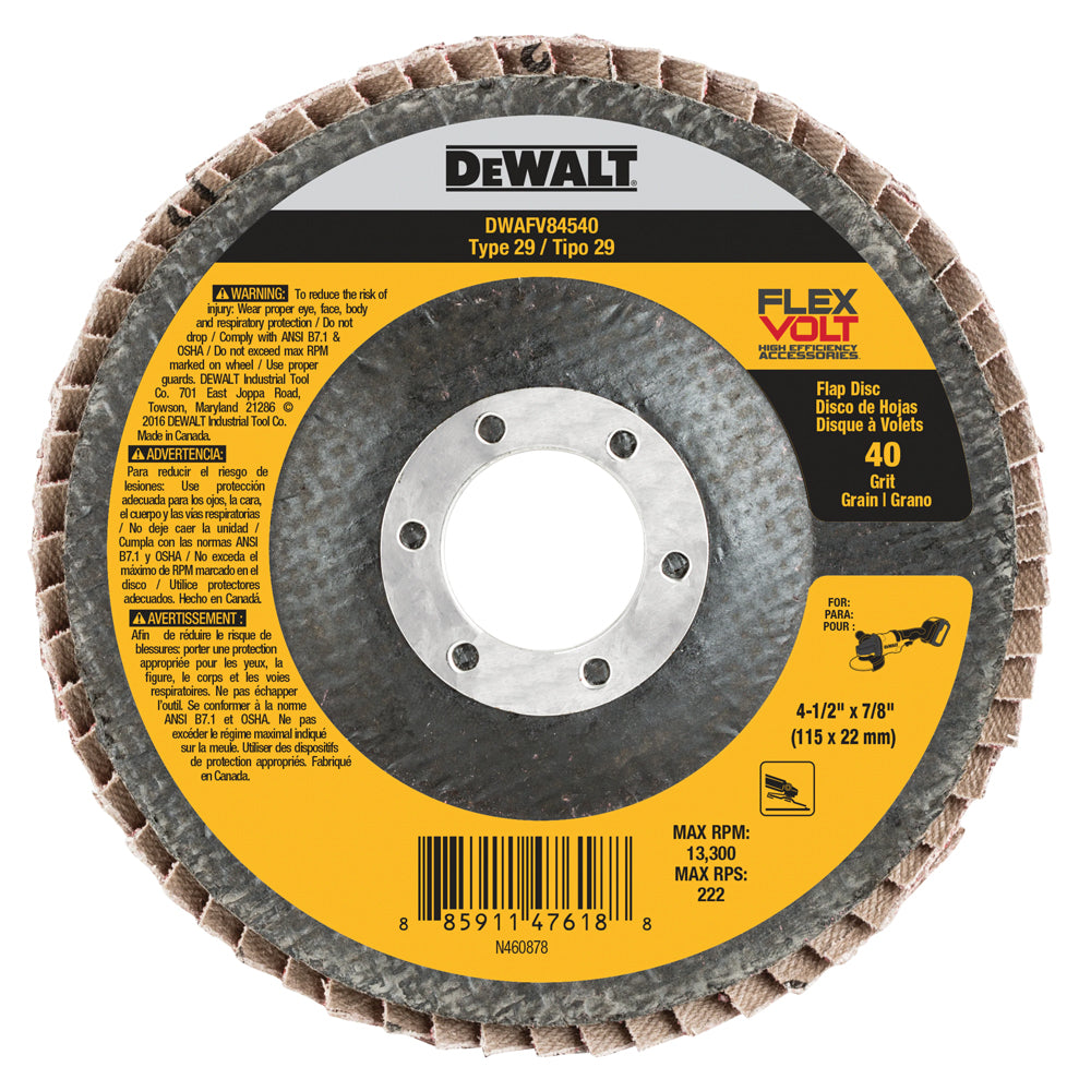 DEWALT DWAFV84540, 4-1/2'' x 7/8'' 40G T29 Flexvolt Flap Disc