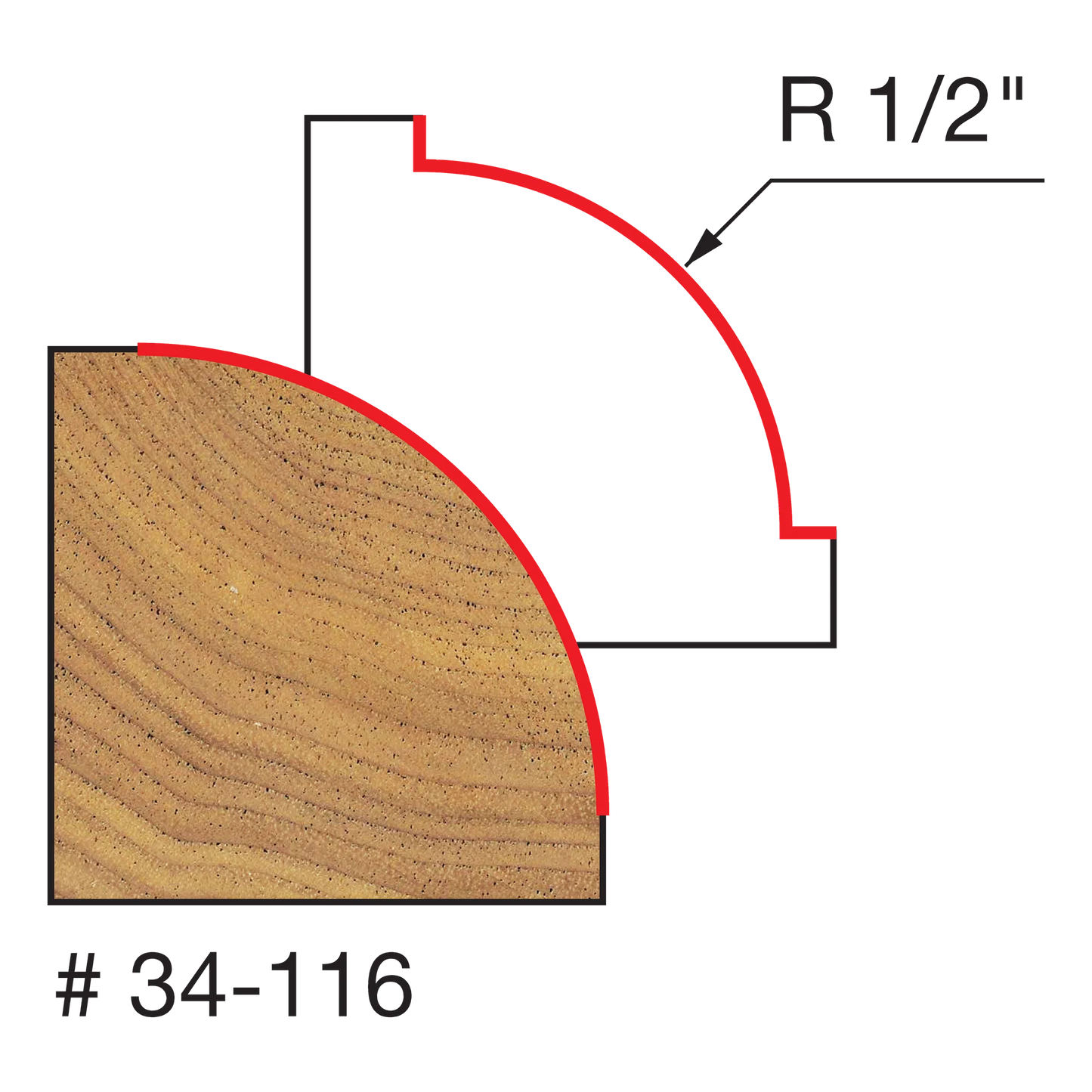 Freud 34-116, Carbide Router Bit - 1-1/2" x 2-1/2" Rounding Over Bit (1/2" Radius)