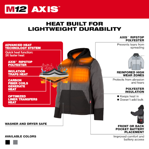 Milwaukee 205B-21L,  M12 Black Heat Axis Jacket Kit L (Discontinued, Replaced by M102B)