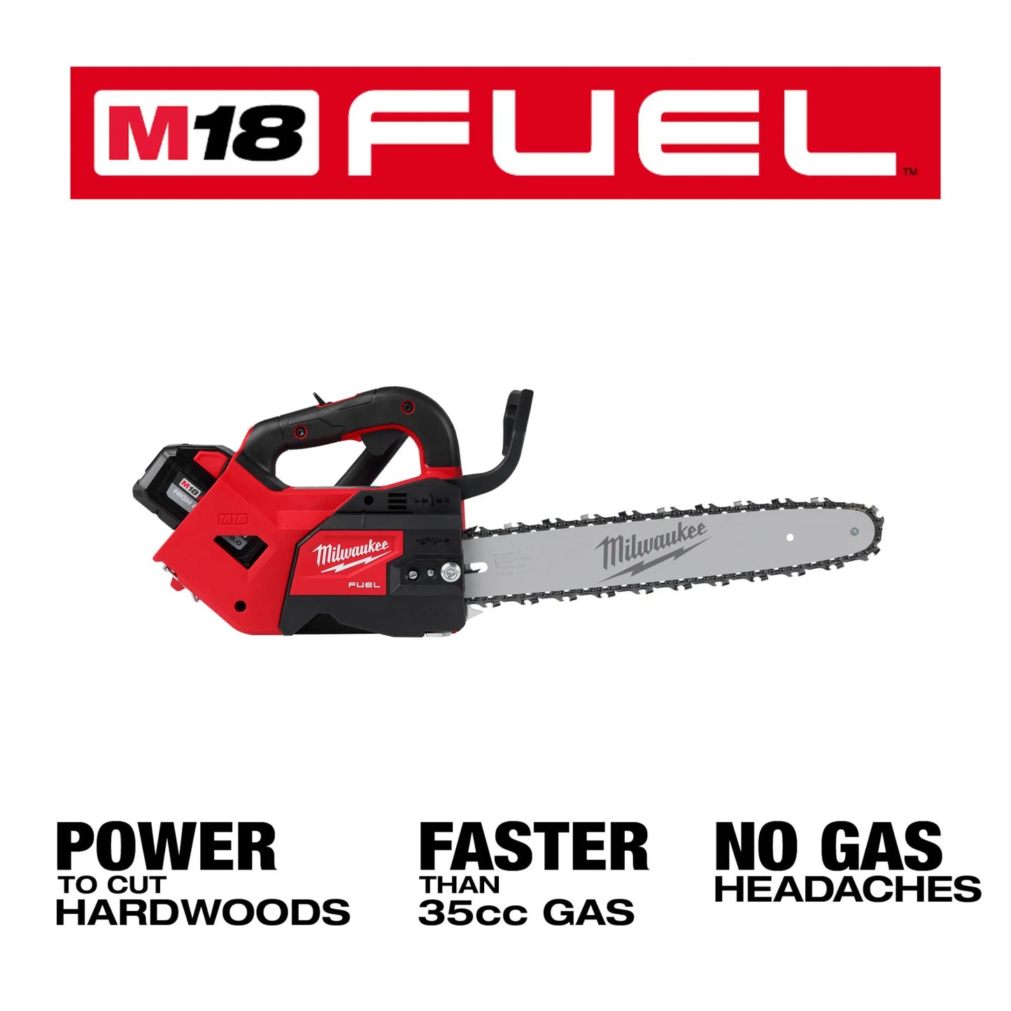 Milwaukee 2826-22T, M18 Fuel 14" Top Handle Chainsaw 2 Battery Kit