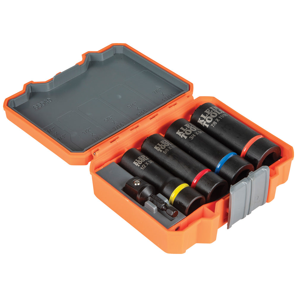 Klein Tools 66040, 2-in-1 Impact Socket Set, 12-Point, 5-Piece