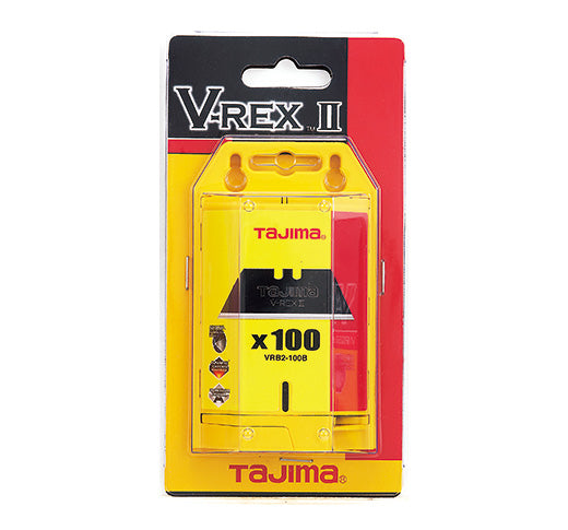 Tajima VRB2-100B, V-REX™ II, premium tempered steel utility knife blades, 100-blade safety dispenser