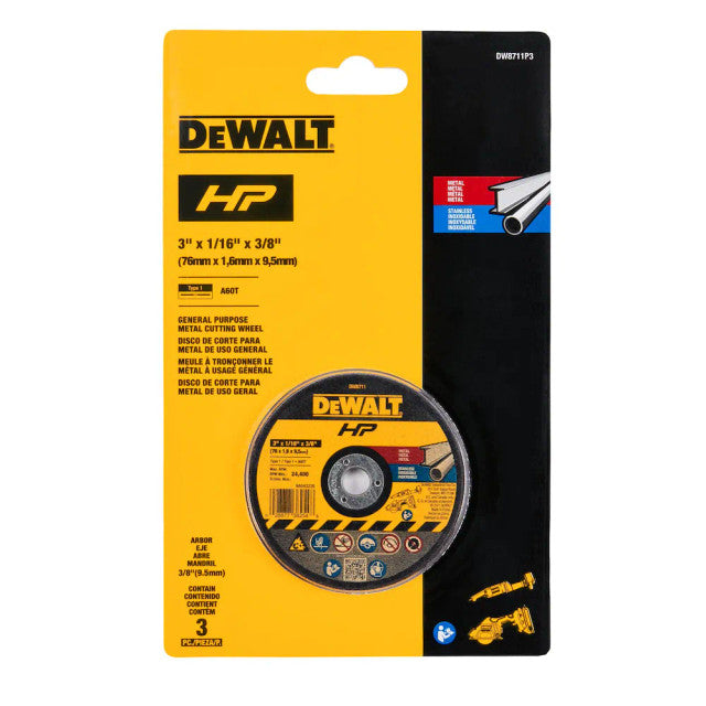 DEWALT DW8711P3, 3" Bonded Cutting Wheel (3 Pack)