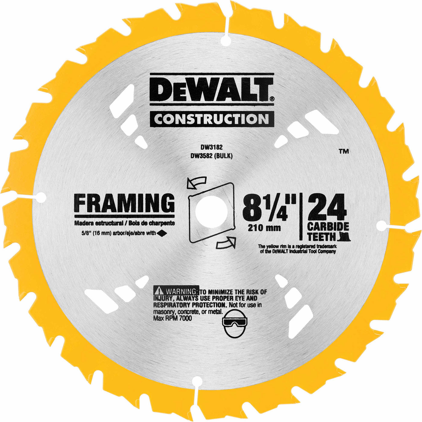 DEWALT DW3582, 8-1/4'' 24T Carbide Thin Kerf Circular Saw Blade