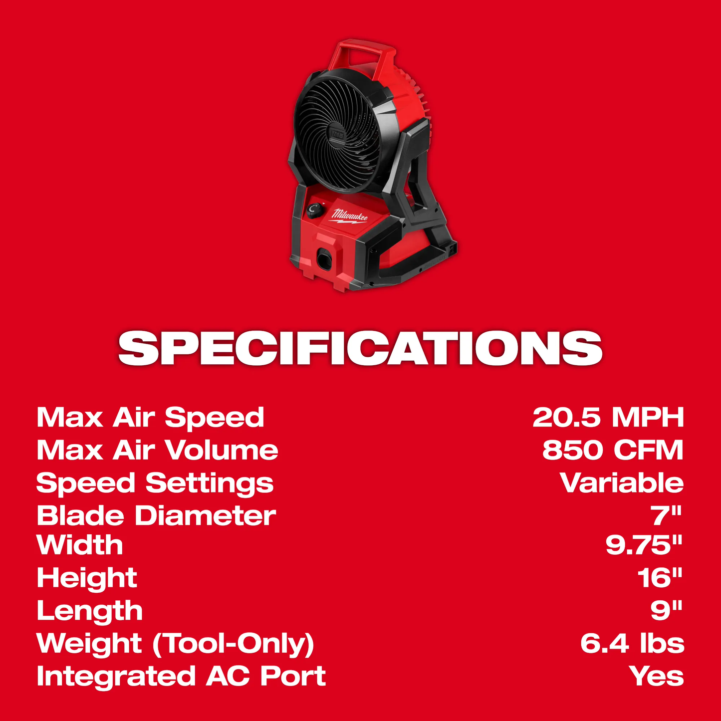 Milwaukee 0818-20, M18™ Brushless PACKOUT™ Fan