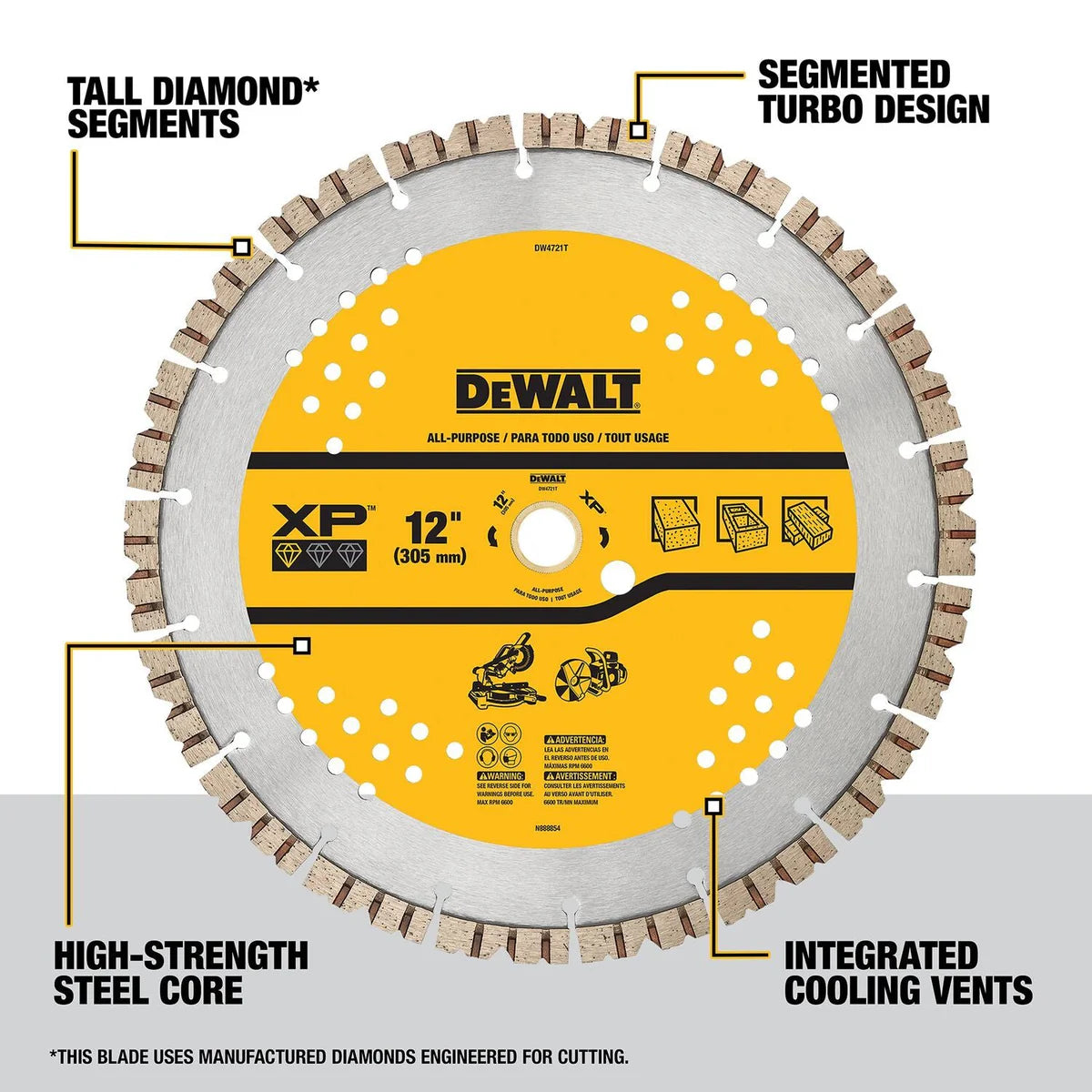 DEWALT DW4721T, 12" Segmented Rim Fast Cut Blade