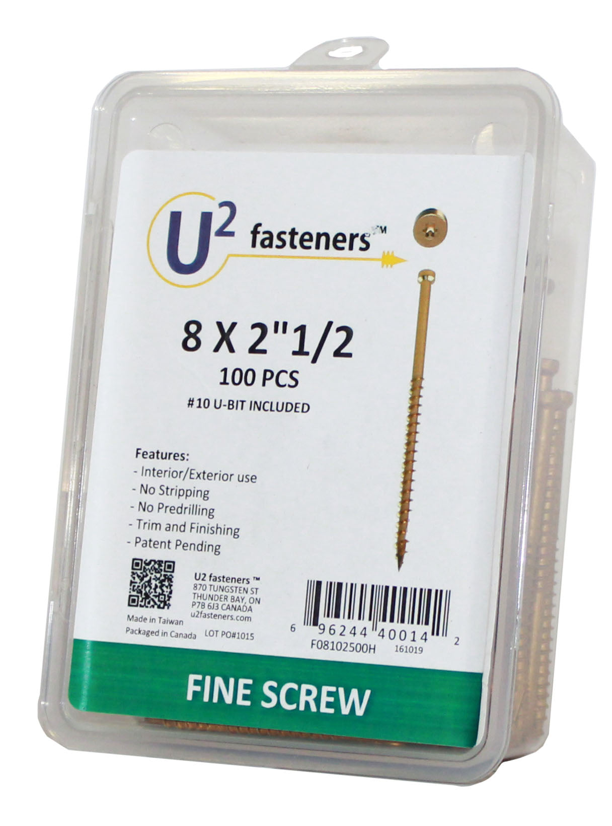 U2 Fasteners F08102500H, Fine Screw 8 X 2-1/2" (100/pkg)