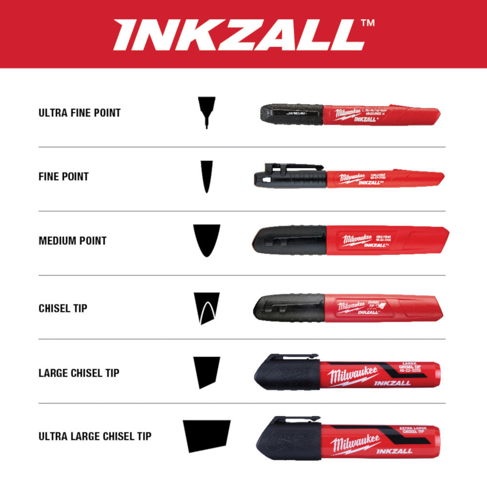 Milwaukee 48-22-3150, 12 PK INKZALL Black Ultra Fine Point Markers