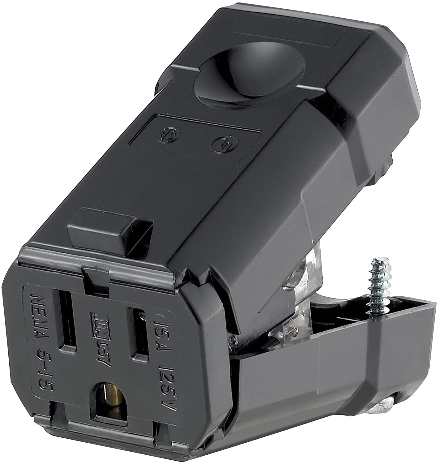 Leviton 5259-VB, 15 Amp 125-Volt Python Straight Blade Grounding Connector, Black