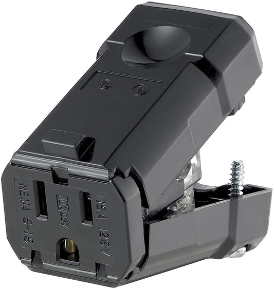 Leviton 5259-VB, 15 Amp 125-Volt Python Straight Blade Grounding Connector, Black