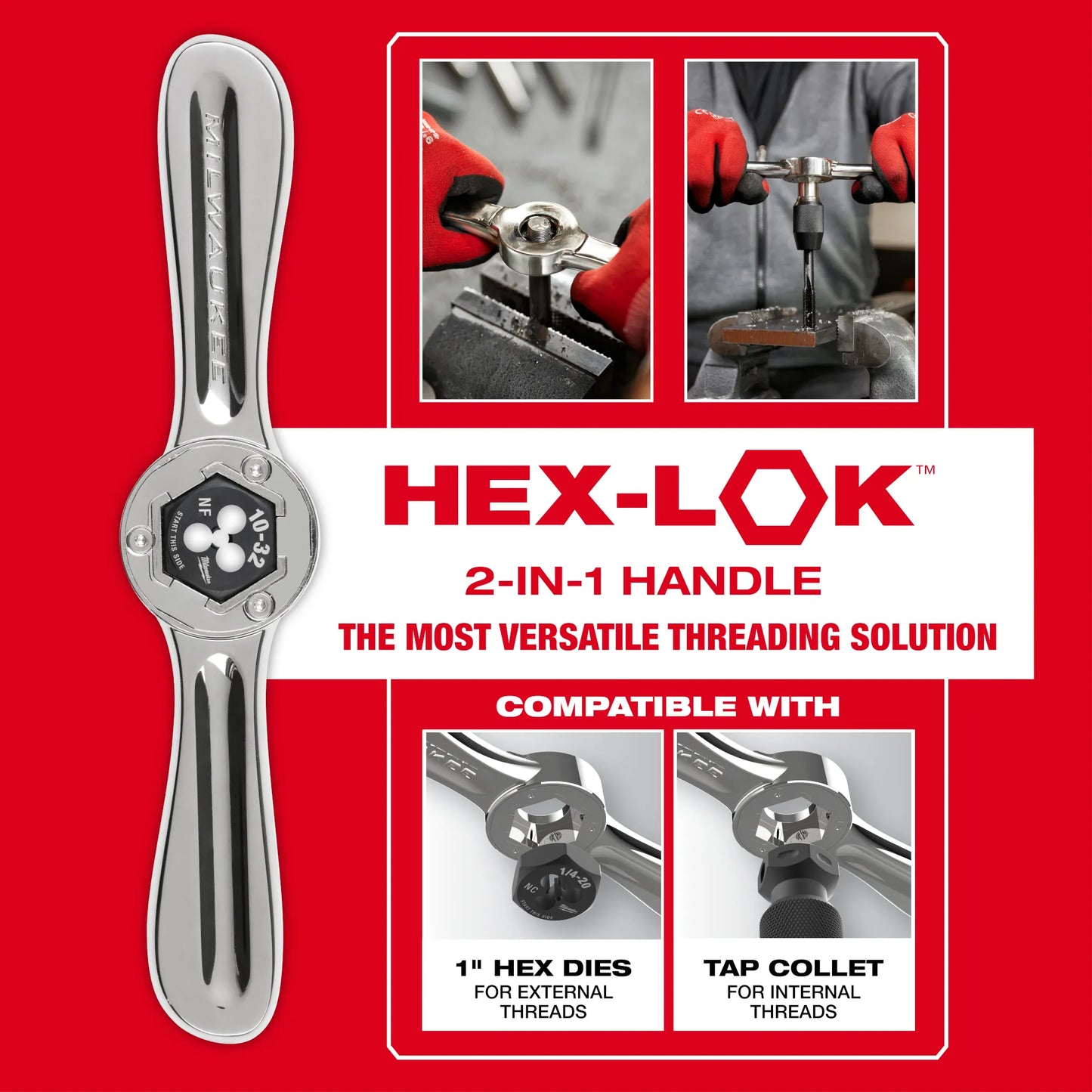 Milwaukee 49-22-5602, 15PC SAE Tap and Die Set with Hex-LOK™ 2-in-1 Handle