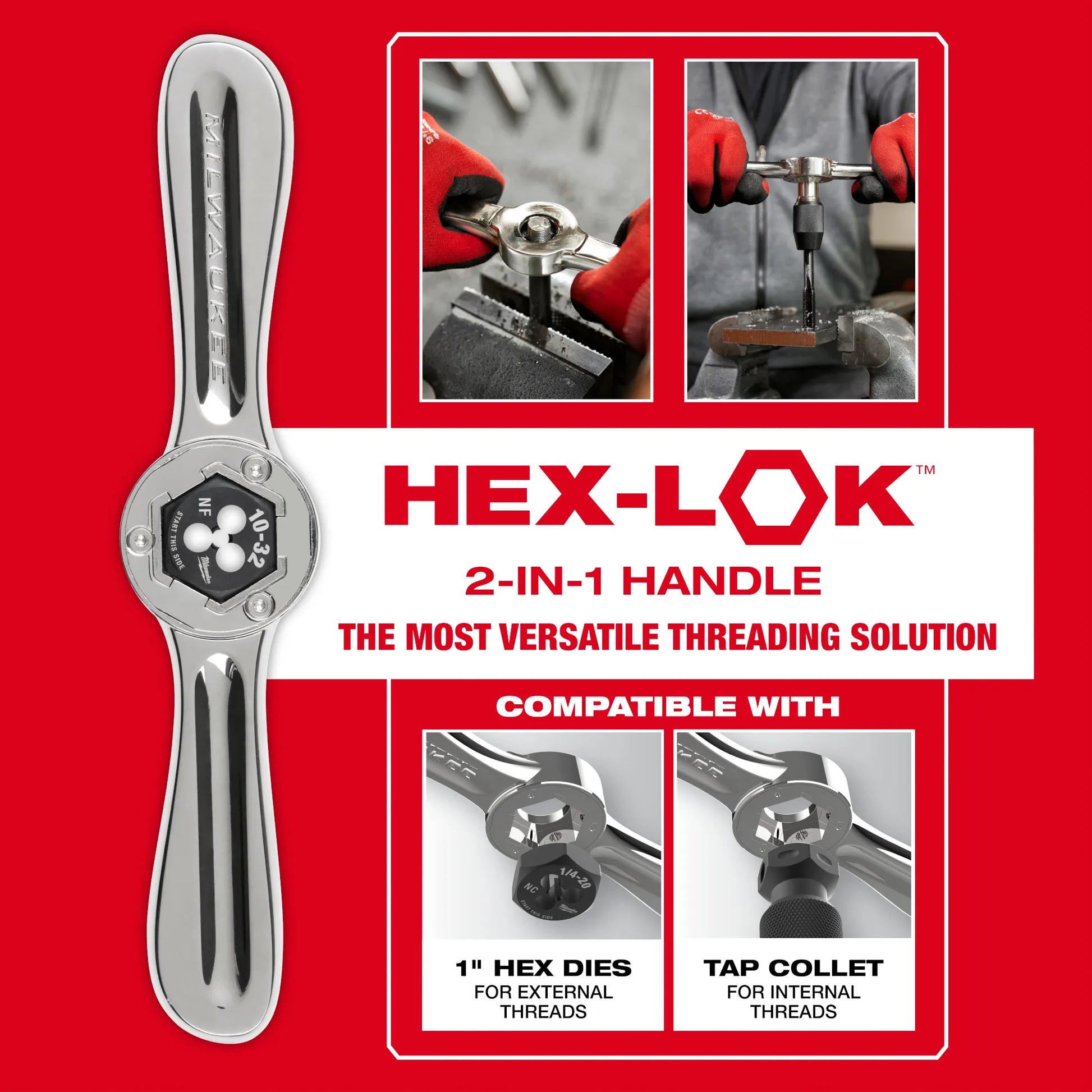 Milwaukee 49-22-5602, 15PC SAE Tap and Die Set with Hex-LOK™ 2-in-1 Handle