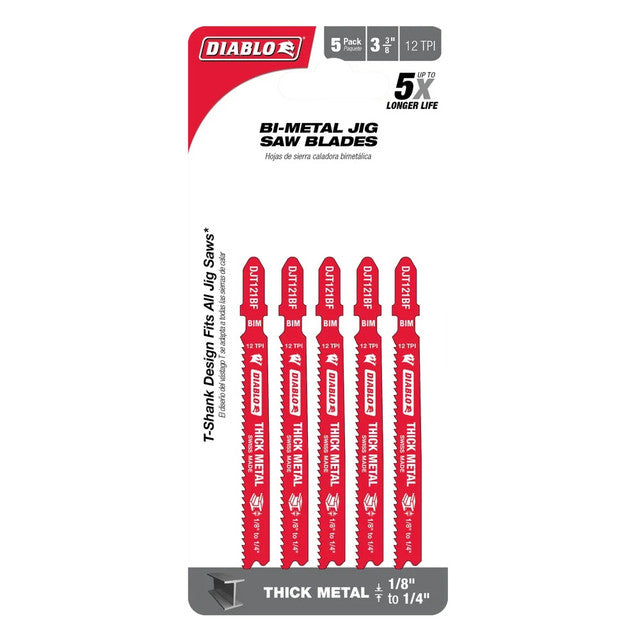 Diablo DJT121BF5, 3-3/8" X 12 TPI - BIM - Thick Metal Jigsaw Blade - 5Pk