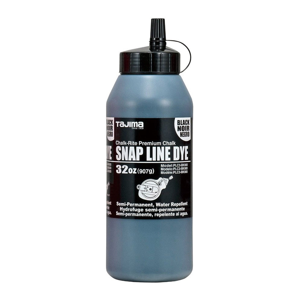 Tajima PLC3-BK900, Snap Line Dye, permanent marking chalk, black, easy-fill nozzle, 907g / 32 oz.