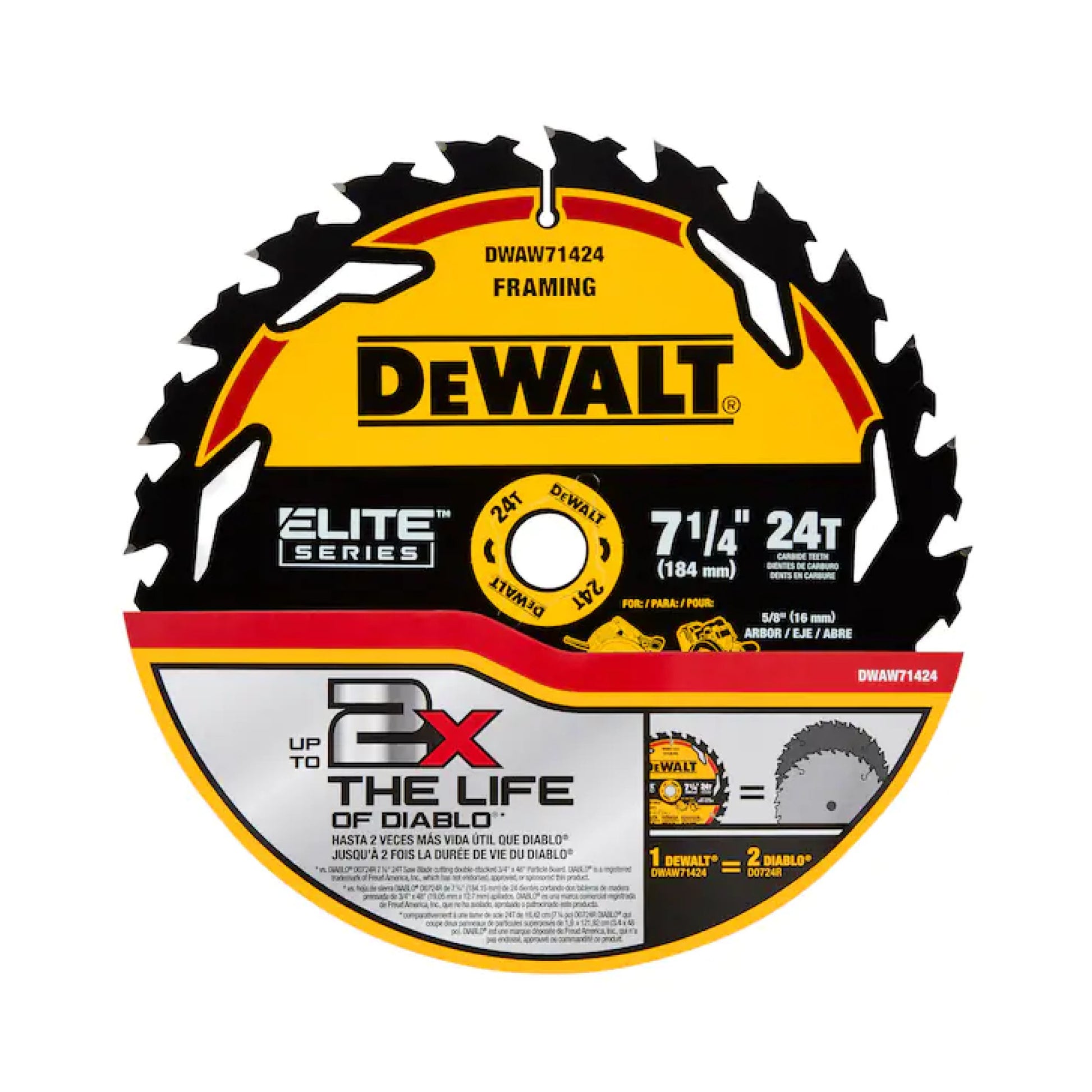 DEWALT DWAW71424, DEWALT ELITE SERIES™ 7-1/4" Circular Saw Blade 24 Tooth