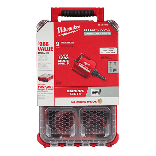 Milwaukee 49-56-9295, 9 PC BIG HAWG™ with Carbide Teeth Hole Saw Kit w/ PACKOUT™ Compact Organizer