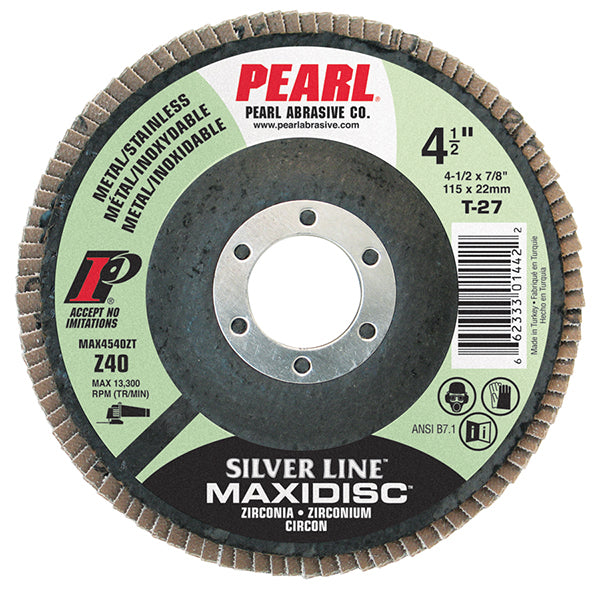 PEARL Abrasives MX506Z9T, 5 x 7/8 Silver Line™ Zirconia Maxidisc™ Flap Discs for Metal/Stainless Steel, Type 29 Shape, Z60