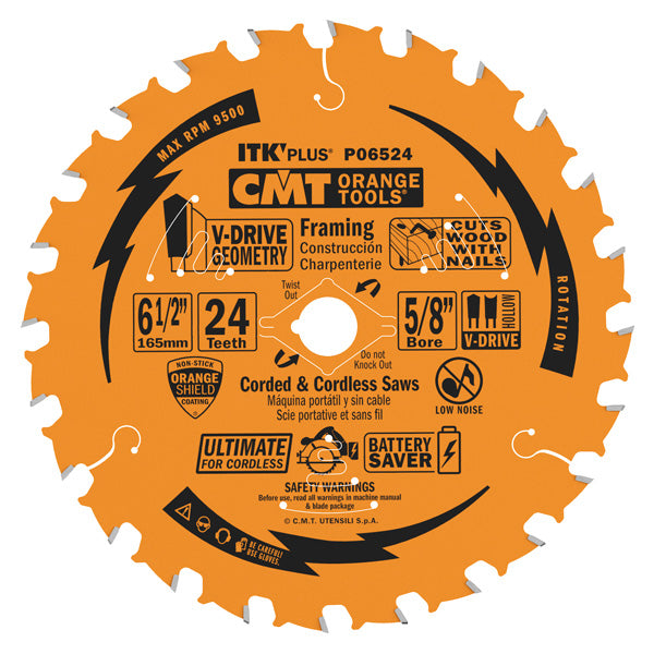 CMT P07524-X10, Ultimate Contractor ITK Plus V-Drive Blades 7-1/4" X 24T