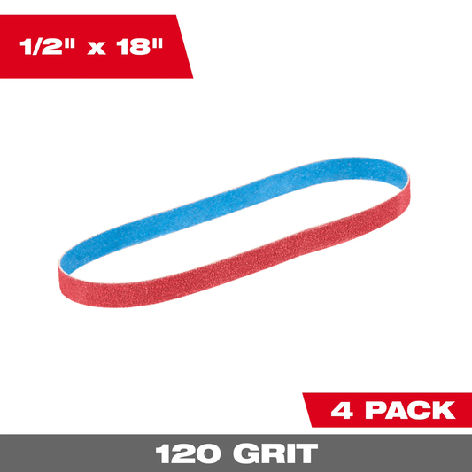 Milwaukee 48-80-9120, 1/2” x 18” 120 Grit Bandfile Belts – 4 pack