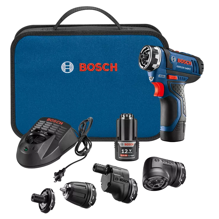 BOSCH GSR12V-140FCB22, 12V Max FlexiClick 5-in-1 Drill Driver Kit w/ (2) 2.0 Ah Batteries