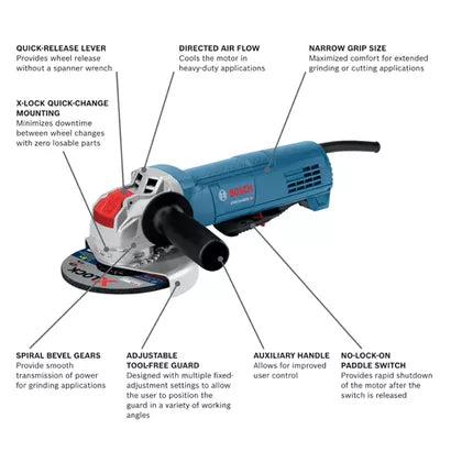 BOSCH GWX10-45DE, 4-1/2" X-LOCK Angle Grinder - 10 Amp w/ Paddle D