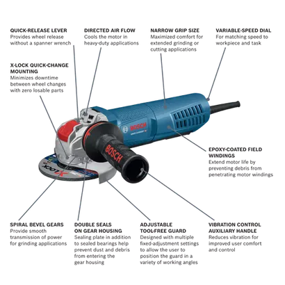 BOSCH GWX13-50VSP, 5"  X-LOCK Variable Speed Angle Grinder - 13 Amp w/ Paddle Switch