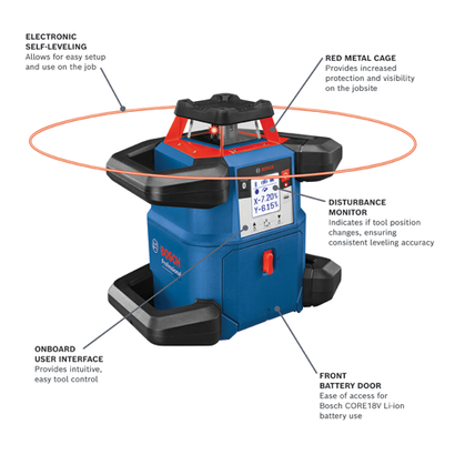 BOSCH GRL4000-80CH, 18V REVOLVE4000 Connected Self-Leveling Horizontal Rotary Laser Kit with (1) CORE18V® 4 Ah Advanced Power Battery