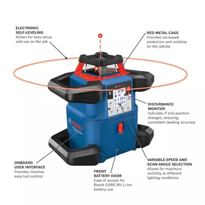 BOSCH GRL4000-80CHV, 18V REVOLVE4000 Connected Self-Leveling Horizontal/Vertical Rotary Laser with (1) CORE18V® 4 Ah Advanced Power Battery
