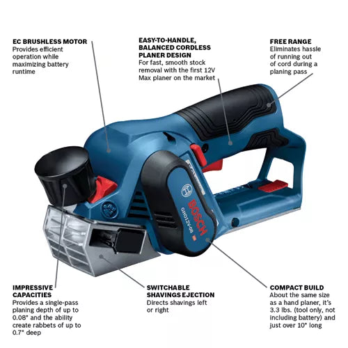 BOSCH GHO12V-08N, 12V Max Compact Planer (Bare Tool)