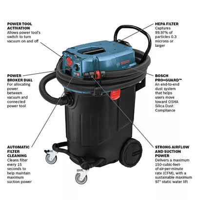 BOSCH VAC140AH, 14-Gallon Dust Extractor w/ Auto Filter Clean & HEPA Filter