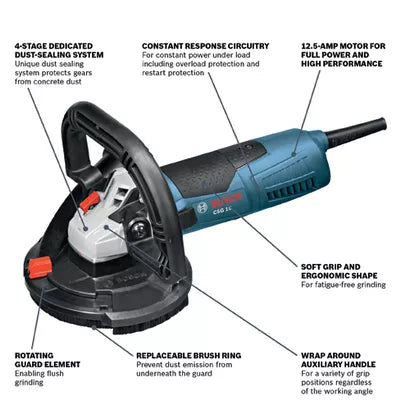 BOSCH CSG15, 5” Concrete Surfacing Grinder - 12.5 Amp w/ Dust Collection Shroud