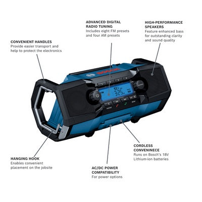 BOSCH GPB18V-2CN, 18V Jobsite Radio w/Bluetooth