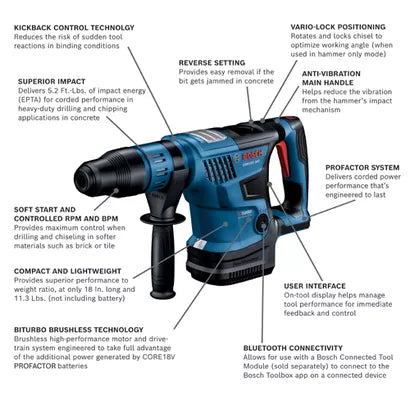 BOSCH GBH18V-36CN, 18V PROFACTOR 1-9/16" SDS-max Rotary Hammer (Bare Tool)