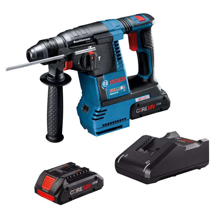 BOSCH GBH18V-26K25, 18V Brushless 1" SDS-plus® Compact Rotary Hammer w/ (2) 4.0 Ah CORE Performance Batteries