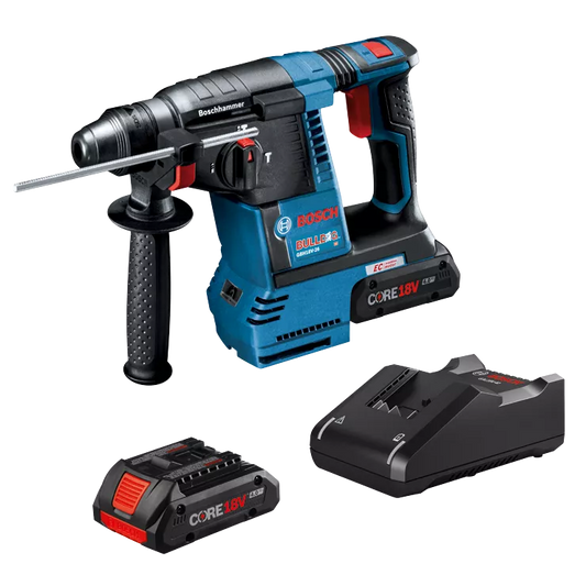 BOSCH GBH18V-26K25, 18V Brushless 1" SDS-plus® Compact Rotary Hammer w/ (2) 4.0 Ah CORE Performance Batteries