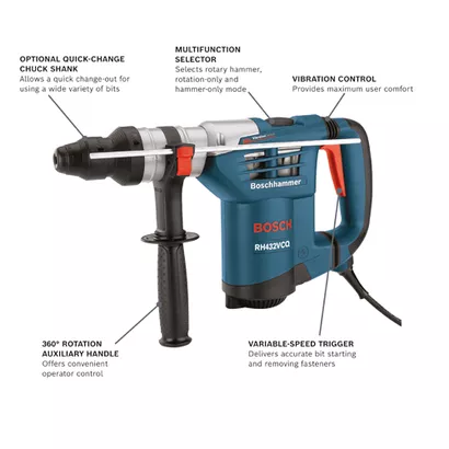 BOSCH RH432VCQ, 1-1/4" SDS-plus® Rotary Hammer w/ Vibration Control