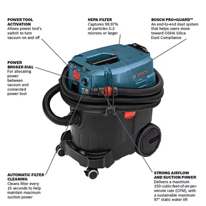 BOSCH VAC090AH, 9-Gallon Dust Extractor w/ Auto Filter Clean & HEPA Filter