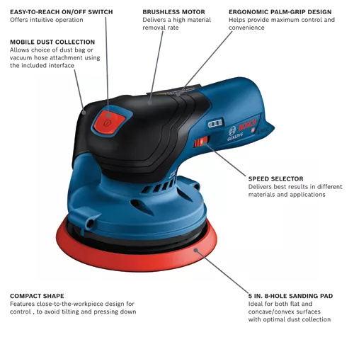 BOSCH GEX12V-5N, 12V Max 5" Random Orbit Sander (Bare Tool)