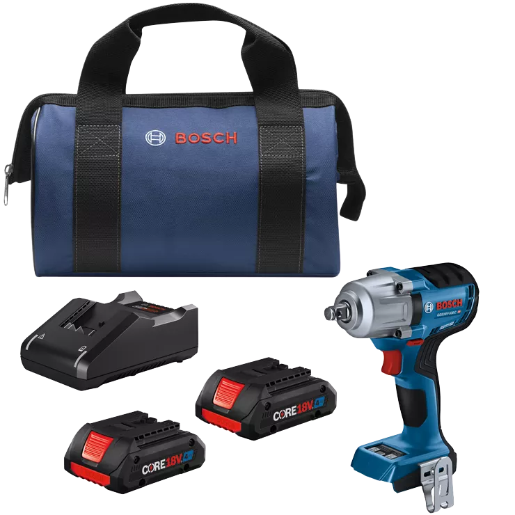 BOSCH GDS18V-330CB25, 18V Brushless 1/2" Impact Wrench Friction Ring w/ (2) 4.0 Ah CORE Compact Battery
