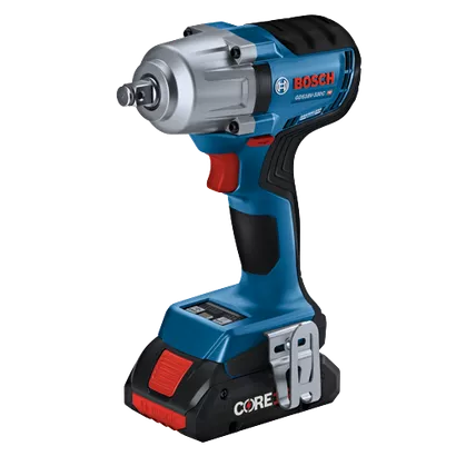 BOSCH GDS18V-330CB25, 18V Brushless 1/2" Impact Wrench Friction Ring w/ (2) 4.0 Ah CORE Compact Battery