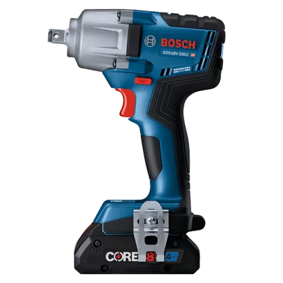 BOSCH GDS18V-330CB25, 18V Brushless 1/2" Impact Wrench Friction Ring w/ (2) 4.0 Ah CORE Compact Battery
