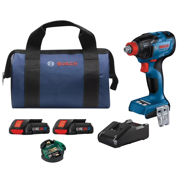 BOSCH GDX18V-1860CB25, 18V Brushless Advanced Connected-Ready Socket-Ready Impact w/ (2) 4.0 Ah CORE Compact Batteries