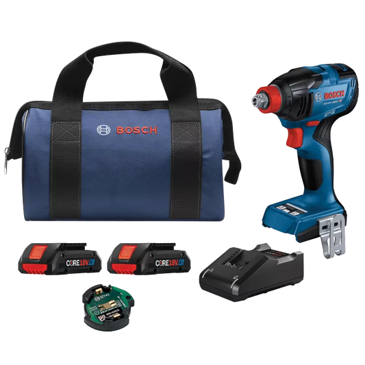 BOSCH GDX18V-1860CB25, 18V Brushless Advanced Connected-Ready Socket-Ready Impact w/ (2) 4.0 Ah CORE Compact Batteries