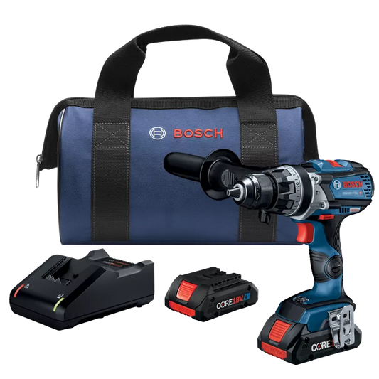 BOSCH GSB18V-975CB25, 18V Brushless Connected-Ready Brute Tough 1/2 In. Hammer Drill/Driver (2) 4.0 Ah CORE Compact Batteries