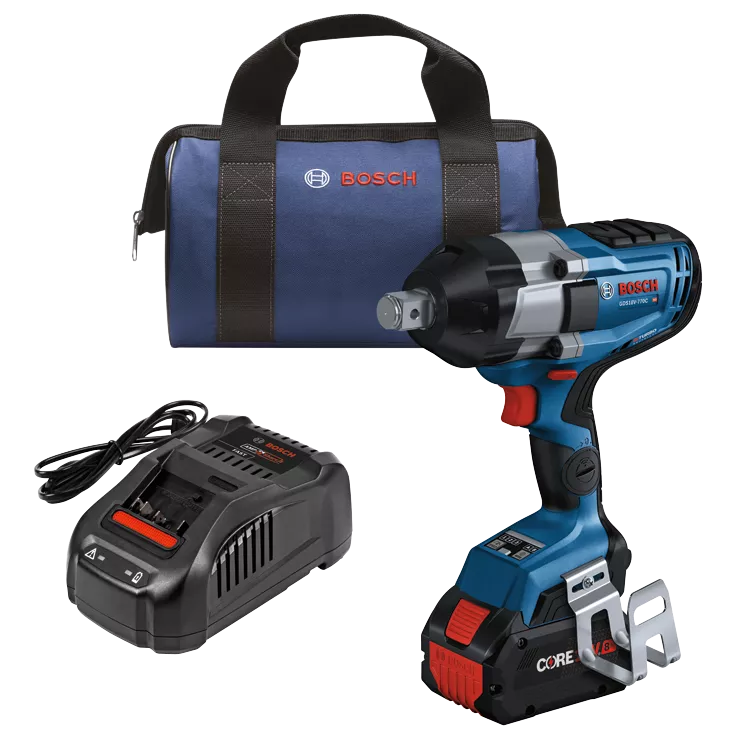 BOSCH GDS18V-770CB14, 18V PROFACTOR Brushless Connected-Ready 3/4 In. Impact Wrench with Friction Ring & Thru Hole Kit w/ (1) 8.0 Ah CORE Performance Battery